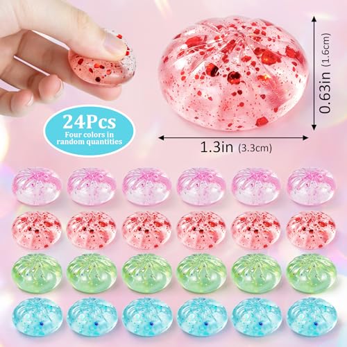 Image of 24pcs Mini Clear Glitter Dumpling Fidget Toys,Kawaii Stress Balls Anxiety Relief Squishy Sensory Toys for Kids Adults,Classroom,Goodie Bag Stuffers