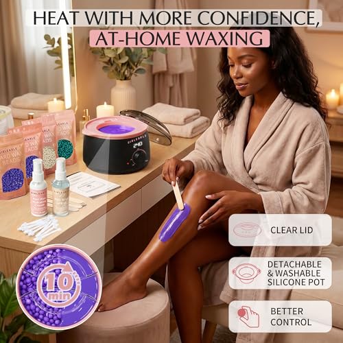 Image of GIRLEARLE Black and Pink Digital Waxing Kit for Women and Men Nose & Ear | Wax Kit Hair Removal at Home with Wax Beads & Silicone Pot, Designed for Brazilian Bikini, Facial, legs, Body, Sensitive Skin