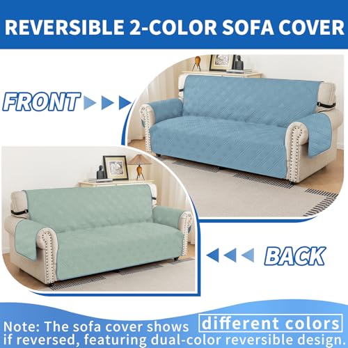Sofa cover bleu clair et vert pour protéger des poils de chat - 3