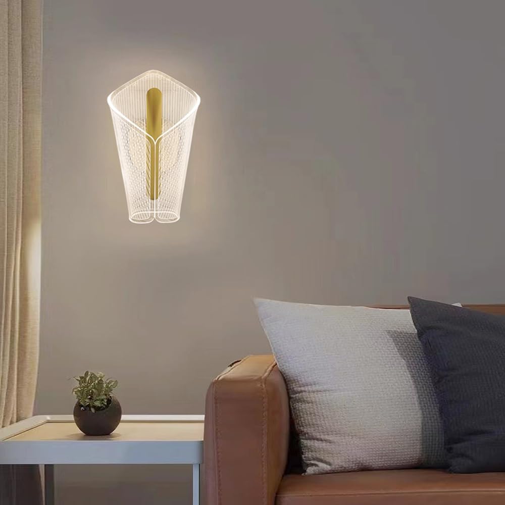Apliques de Interior, Luz de Pared acrílica LED Dorada, Aplique Interior cableado for mesita Noche, Comedor, Pasillo, 10W