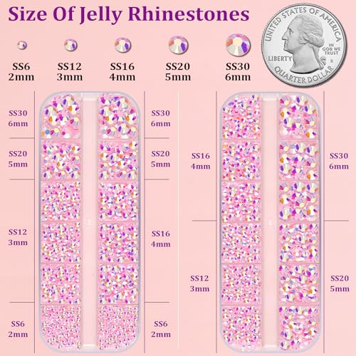 Image of Resin Jelly Rhinestones for Crafting with B7000 Jewelry Glue, 2 Boxes Light Pink AB Flatback Crystals with 3Pcs 10ml Glue, Bedazzling Non Hotfix Gems for DIY Tumblers Clothing Shoes Manicure