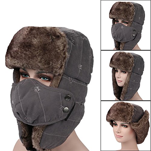 ELEOPTION Unisex Winter Trooper Trapper Hat Hunting Hat Ushanka Ear Flap Chin Strap with Windproof Facemask (Dark Gray)