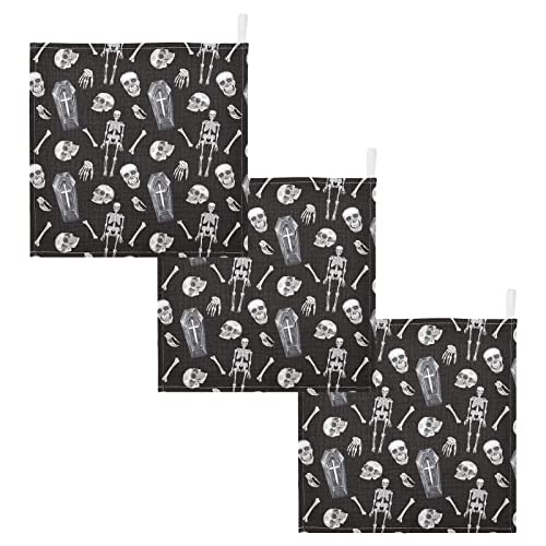 Image of vvfelixl Baby Washcloths Cotton Creepy Skull Baby Muslin Washcloths Soft Baby Face Towel for Newborn Infants, 11.8 X 11.8 Inch, 5 Pack Black