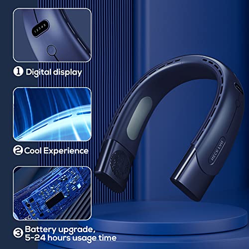 Neck Fan, 5200Mah Portable Neck Fan Hands Free Bladeless Personal Fan, Battery Operated Wearable Rechargeable Usb Fan, Leafless, 5 Speeds Neck Fans For Women, Kids, Travel, Sport, Office, Blue #TOP4