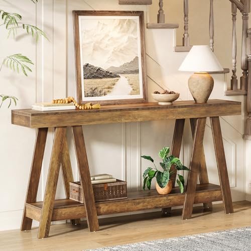 Image of Tribesigns 70.87 inch Farmhouse Console Table, 2-Tier Entryway Accent Table Behind Sofa for Living Room, Entrance, Foyer
