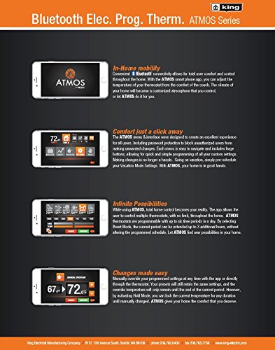 King Electric Atmos1-B Single Pole Programmable Bluetooth Thermostat, White #TOP3