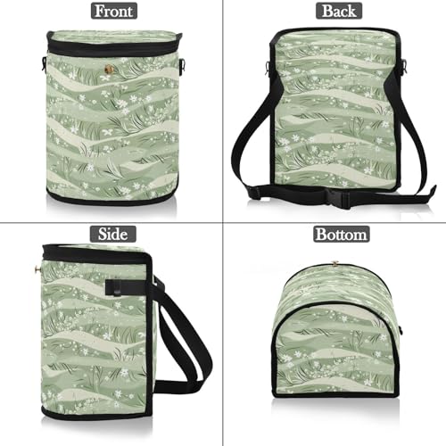 Image of Car Trash Can Sage Florals Green Car Garbage Bag with Lid Hanging Waterproof Leak Proof Vehicle Storage Bin