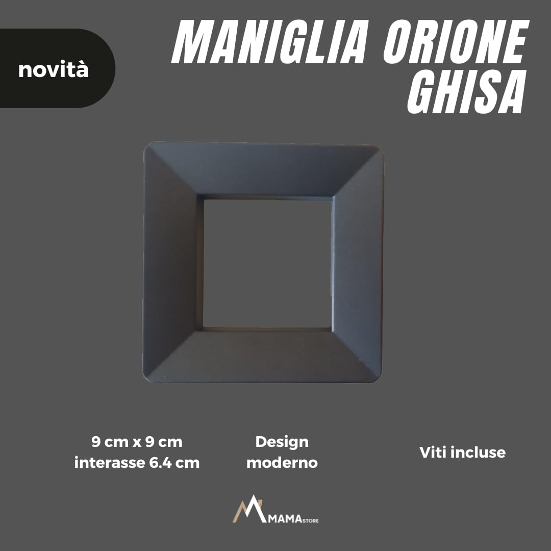 MaMa Store Maniglia Orione Ghisa Grigio Scuro Quadrata in Plastica 90X90 CC64 - Set x 4 Pcs con Viti