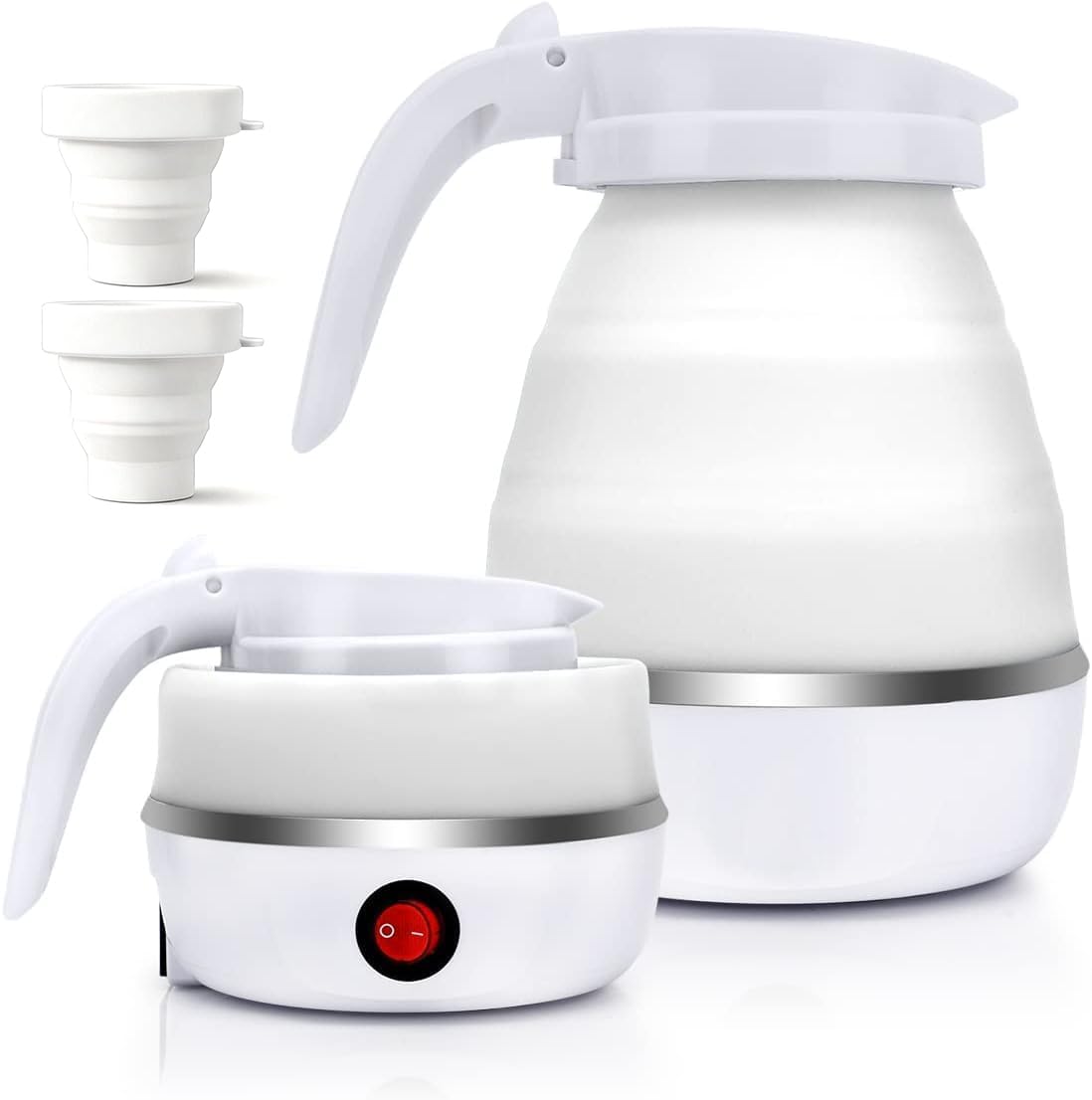 DASIAUTOEM Bollitore elettrico pieghevole da campeggio, bollitore elettrico, 0,6 l, in silicone, per cucina, viaggi, campeggio, attività all'aperto (bianco)