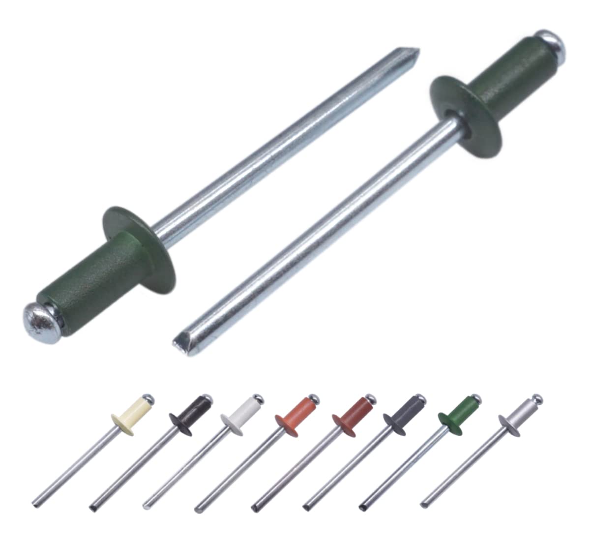 (Pack of 100 pcs) Painted Blind Rivets 4.0 x 10 mm, Dome Head, DIN 7337, Aluminum Rivet and Steel Mandrel, Pop Rivets (100, Chrome Green RAL 6020)
