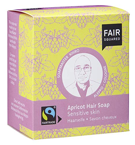 FAIR SQUARED Apricot Sensitive Skin - Jabón para el cabello (2 x 80 gramos, para cuero cabelludo sensible, con aceite de albaricoque de comercio justo, cosmética natural vegana, cero residuos)