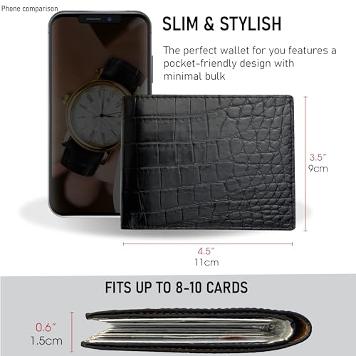 Image of HATA Black White Bifold Leather Wallet for Men, Exotic Double-Sided Leather Wallet with RFID Blocking, Slim Credit Card Holder, Handmade Gift for Birthday, Anniversary, Father's Day VILE-110