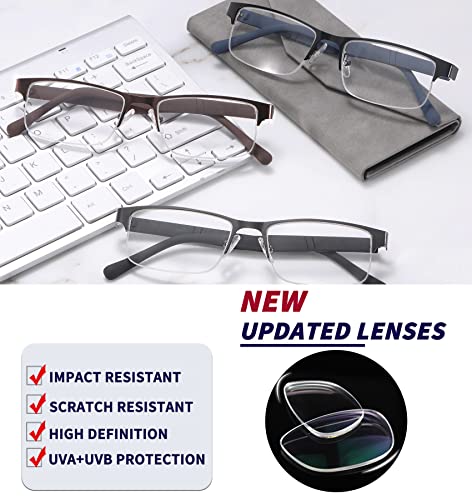 Jjwell 3 Pack Blue Light Blocking Mens Reading Glasses, Anti Eye Strain Dryness Headache Glare Reader Glasses For Men, Anti-Uv Half Rim Semi Rimless Metal Men Readers (Magnification Strength 3.00) #TOP1
