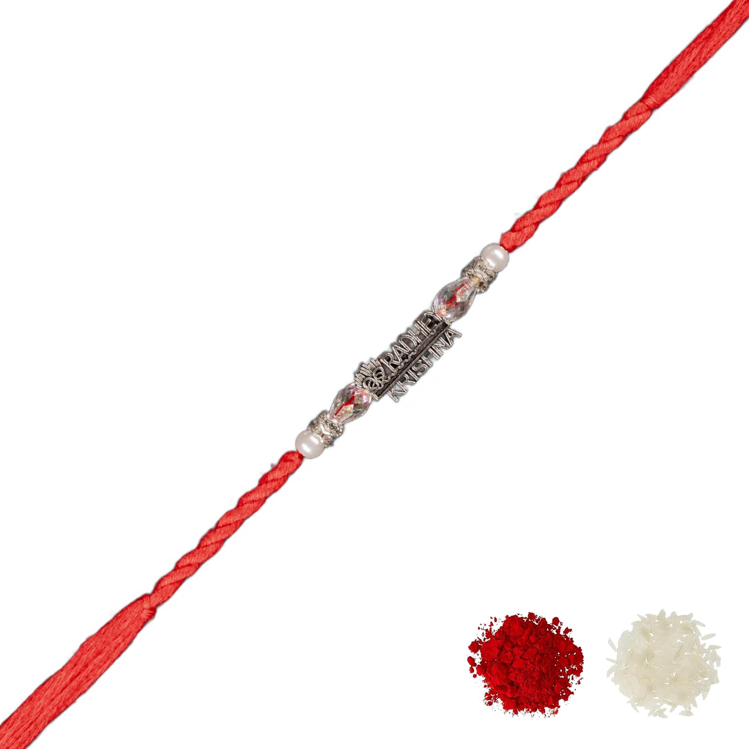Rakhi dla brata, Rakhi, zestaw 2 szt., kartka z życzeniami Rakhi, Roli Tikka, indyjskie rakhi na festiwal Raksha Bandhan | CM08P19, Free, Perła, Bez kamieni szlachetnych