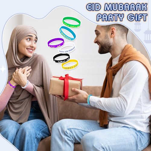 Image of Landical 120 Pcs Eid Mubarak Silicone Bracelets Ramadan Mubarak Kareem Motivational Rubber Wristbands Colored Eid Festival Silicone Bracelets Muslim Gifts Ramadan Festival Party