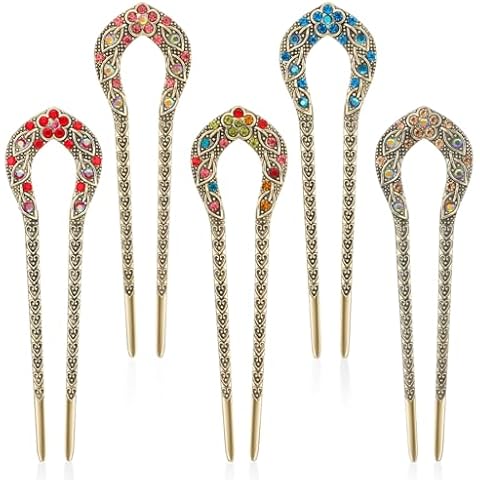 5 Pcs Vintage Rhinestone Hair Pins Cover