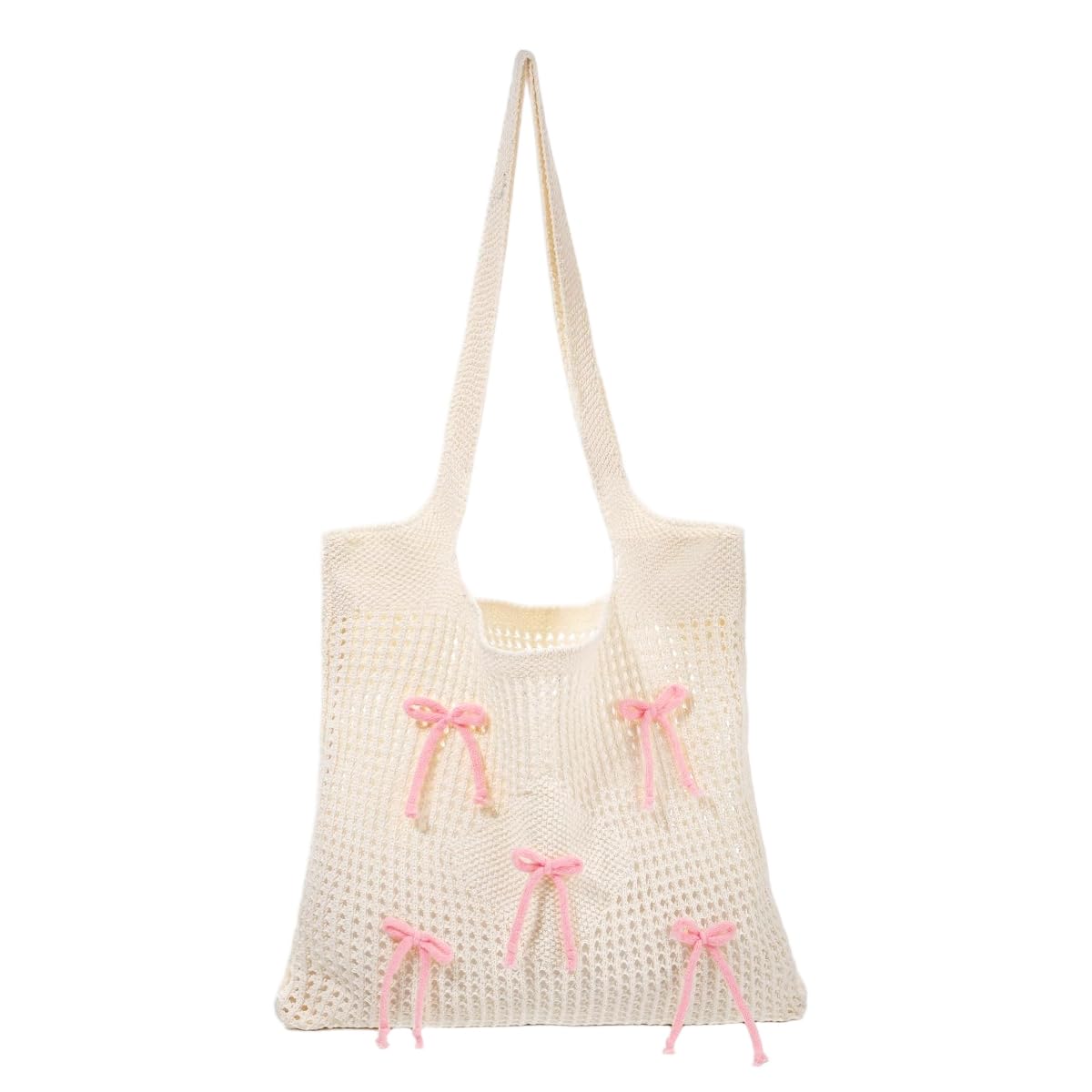 palay Tote Bag for Woman Bow Crochet Mesh Knitted Shoulder Bag Coquette Cute Aesthetic Travel Tote for Girls-picture-41