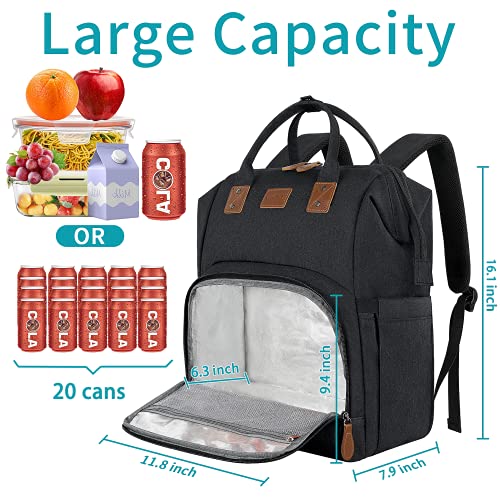 17 Inch Laptop Backpack, Large Lunch Backpack for Women Men Gifts, Travel Carry On with Lunch Box and USB Port, Insulated Cooler Bookbag Nurse Work Backpacks, Black2