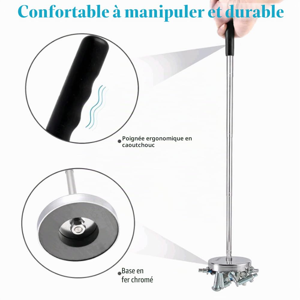 Balayeuse Magnétique Télescopique, Recherche Pièces Vis à Main Balayeuse Ramassage à Aimant Puissant pour Pelouses Garages Ateliers Rénovations Toits