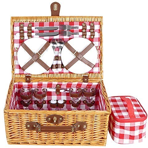 ピクニックバスケット ピクニックセット 調理器具付き カトラリーピクニック 手作りの2人用ピクニックバスケット ピクニック グランピング バスケット アウトドア かごバスケット 食器 キャンプに最適 4人用 お皿 ワイングラス ボトルオープナー おしゃピク