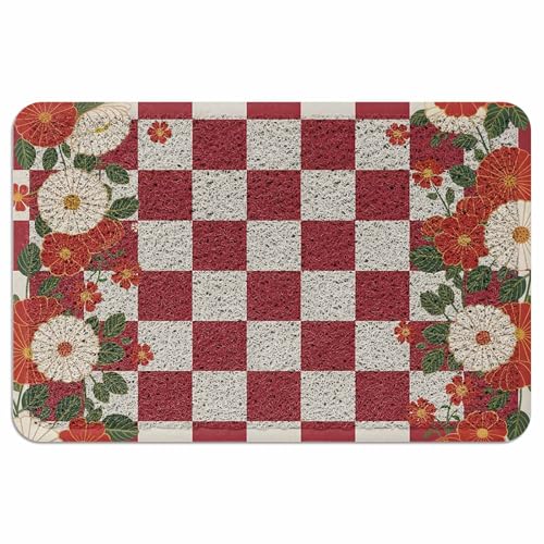 Evamona 玄関マット 泥落とし 屋外 室内 滑り止め 業務用 泥っぷマット 45x75 CM 和風 花 格子 耐摩耗性 速乾 オフィス お店 エントランス