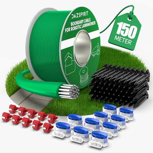DazSpirit 150m Cable Delimitador para Robot Cortacesped + 100 Clavijas, 20 Conectores Cable, 10 Terminales Conexión, Kit de Accesorios Compatible con Gardena Bosch Husqvarna Worx Honda Robomow USW