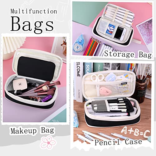 Image of iSuperb Big Capacity Pencil Case Large Pencil Pouch Portable Pen Bag with 2 Compartments Black Pen Organizer for School Teen Boys Girls Men Women