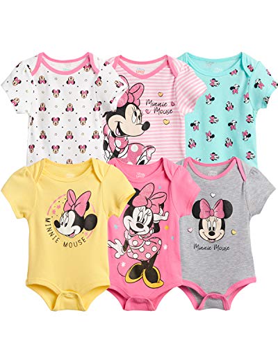 Disney Baby Girls 6 Piece Short Sleeve Bodysuits  Minnie, Ariel, Pooh (Newborn/Infant), Size 12 Months, Minnie Grey/Pink