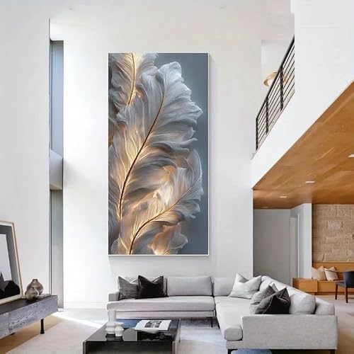 LTjiajuypd Modern Abstract Feather Illumination Canvas Wall Art Neutral Prints For Living Room Decor(80X160cm)