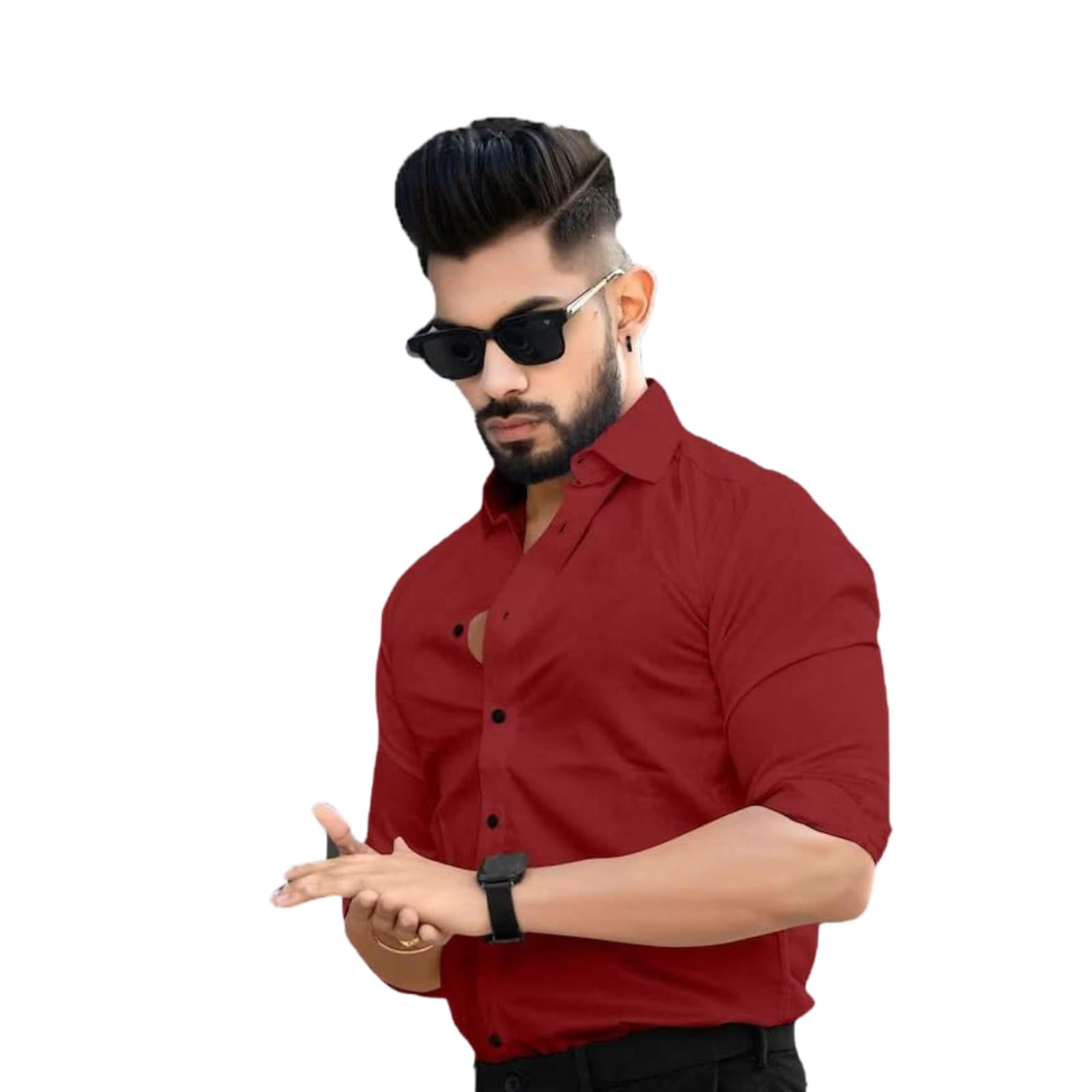 SPINIFY Men's Solid Cotton Casual Regular Long Sleeve Button Down Spread Collar Slim fit S to XL Size Shirt. (602_$Parent)