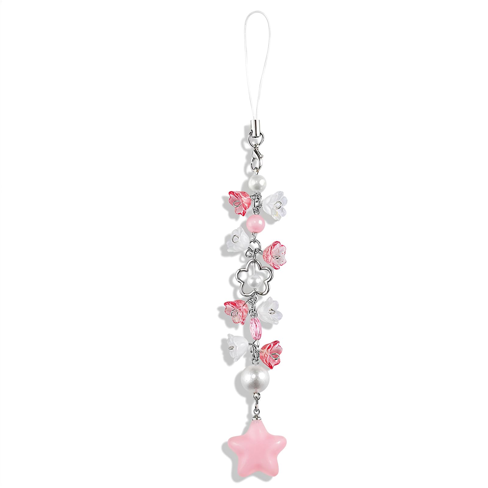 Mabor Pendentif téléphone portable rose fleurs étoiles Y2K dragonne porte-clés