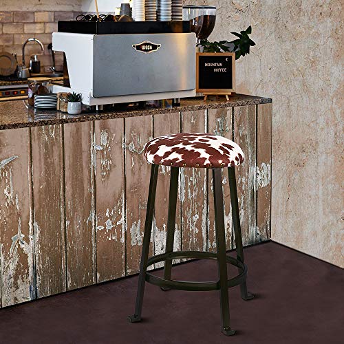 Gia 24-Inch Counter Height Round Metal Bar Stools With Shorthorn Cowhide Print Linen Upholstery, Bronze, Set Of 2 #TOP5