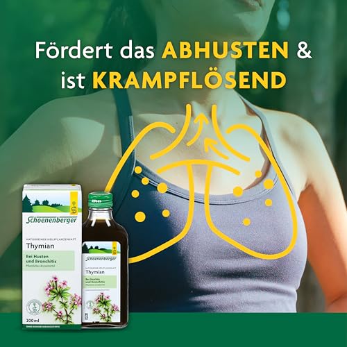 Schoenenberger - Thymian naturreiner Heilpflanzensaft - 1x 200 ml Glasflasche - wirksame Hilfe bei Husten und Bronchitis - pflanzliches Arzneimittel