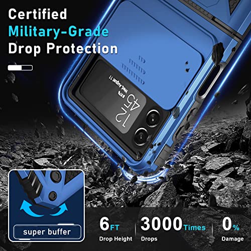 Janmitta CASE-SAM FLIP 4 JSTC BLUE Samsung Galaxy Z Flip 4 Case Built In Slide Camera Lens Cover+Hinge Protection+Finger Ring Stable Kickstand, Heavy Duty Shockproof Full Body Protective Phone Cover,2022 Blue thumb #6