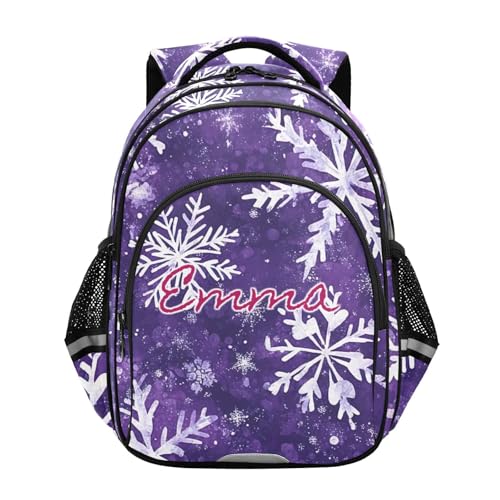 Sac à dos flocons de neige pour fille de 6 à 12 ans école primaire violet et blanc 17 pouces