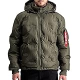 ALPHA INDUSTRIES Herren Daunenjacke Hooded Logo Puffer dark olive XL