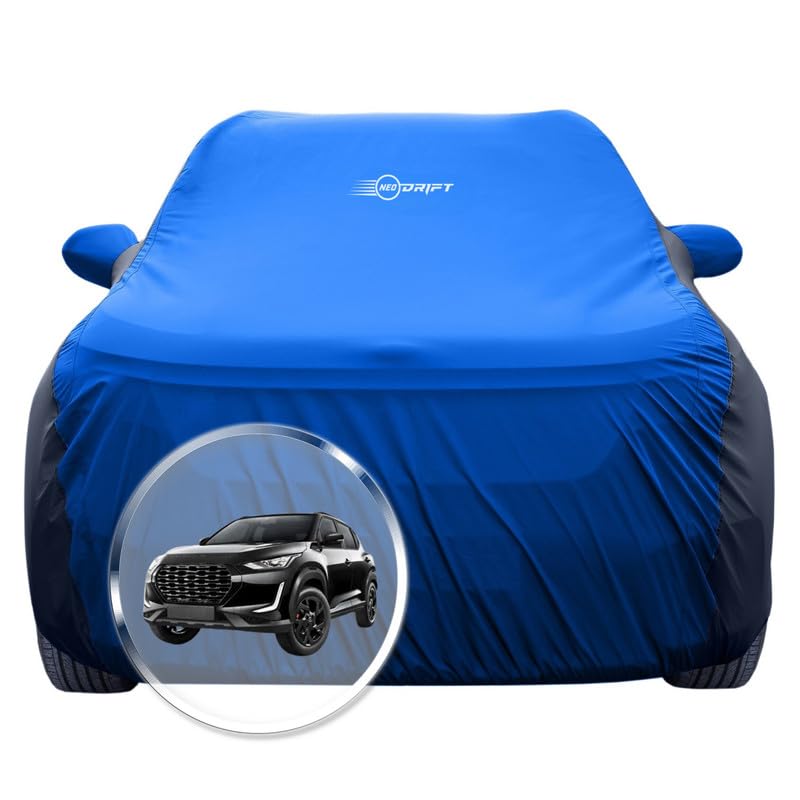Image of NEODRIFT 'SuperTech' Car Cover for Nissan Magnite (100% Water-Resistant, All Weather Protection, Tailored Fit, Multi-Layered & Breathable Fabric) (Colour: Sky Blue+Black)