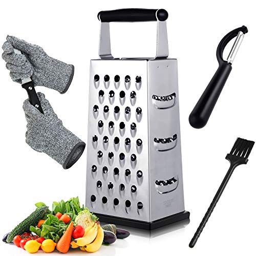 Reibe Werkzeug Set, 4-Seitige Box Reibe Großer Gitterrost Oberfläche Edelstahl Reibe Aktenvernichter, Drehbarer Gemüse Schäler, Schnittfeste