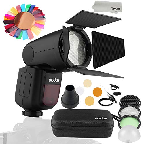 Best Cyber Monday 🔥 Godox V1N 76Ws 2.4G i-TTL Camera Flash with AK-R1 Pocket Flash Light Accessories Kit for Nikon Cameras,5600±200k, 480 Full Power Shots, 1.5 sec. Recycle Time,Rechargeable 7.2V 2600mAh Li-ion Battery