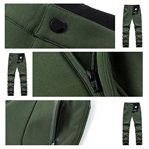 BWBIKE Outdoor Wanderhose Fleece Gefütterte Trekkinghose Winddichte Softshellhose Winter Warm Wasserabweisende Sporthose mit Reißverschlusstaschen， Armee Grün，EU L = Tag XL