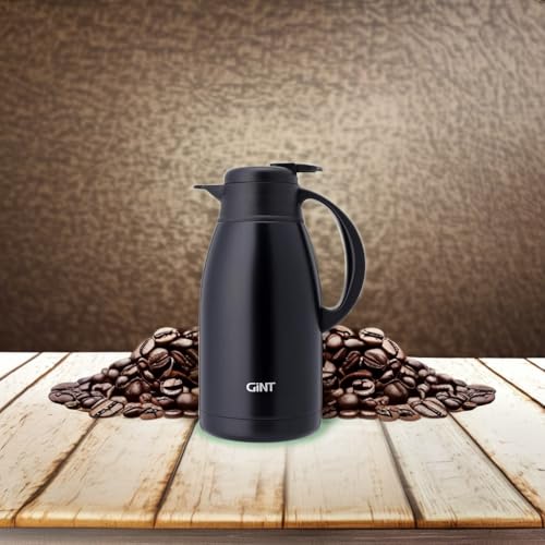 Image of GiNT Stainless Steel Thermal Coffee Carafe, Double Walled Vacuum Water and Beverage Dispenser, 12 Hour Heat Retention, 65 OZ /1.9 Liter Black