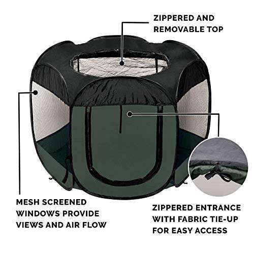 Image of Furhaven Portable Dog Playpen Cat Tent, Pet playground,Kennel foldable indoor outdoor zippered puppy crate - Hunter Green, Small