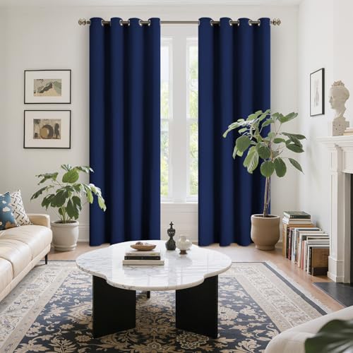 Image of YoungsTex Navy Blue Blackout Curtains 90 Inch Length for Living Room - Room Darkening Drapes with Grommet for Bedroom Dining Privacy Thermal Insulated, 2 Panels, 52 x 90 Inch