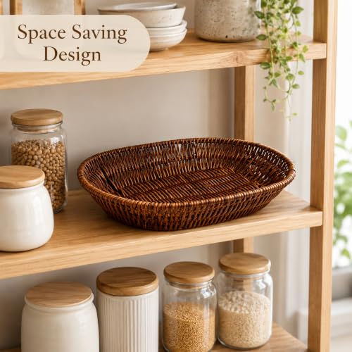 Image of Oval Bread & Roti Serving Basket | Restaurant Style Chapati & Naan Basket for Dining Table | Brown Tabletop Bread Basket for Home, Hotel & Cafe