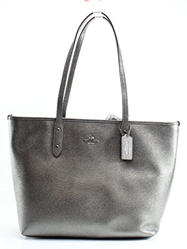 Coach City Zip Tote Metallic Gunmetal Silver