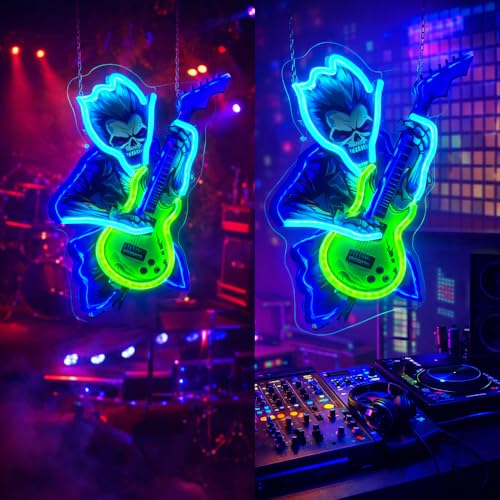 Image of Zombie Playing Electric Guitar Neon Sign Music Led Light Up Sign Pop Art With UV Printed background Room Wall Decor Man Gaming Room, Kids Room, Bar Decoration, Birthday Party Gifts
