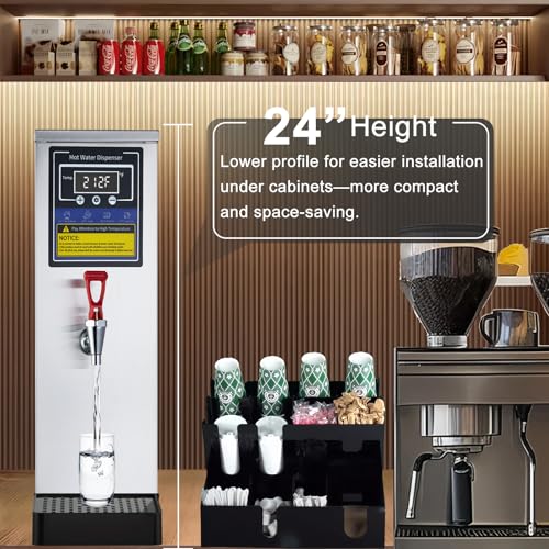 Image of Hot Water Dispenser Commercial Water Boiler Countertop Hot Water Machine Stainless Steel Step-heating Temperature Control 86-212F for Boba Tea Coffee Office Restaurant 1600W, 25L(6.6GAL) /Hour, Silver