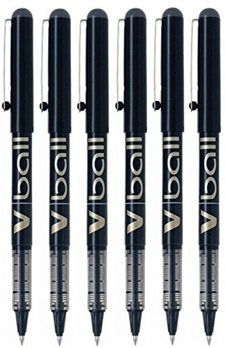 Pilot V5 Black V Ball Fine Rollerball Pen Pens Metal Tip 0.5Mm Nib 0.3Mm Line Liquid Ink (Pack Of 6) Bl-Vb5 #TOP23