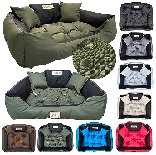 KING DOG Un lit pour très Grands Chiens XXL 130x105 Vert foncé | Personnalisé - Nom du Chien | Coussin imperméable pour Chien | Canapé pour Chien adapté au Lavage | Moelleux et Douillet | Made in EU