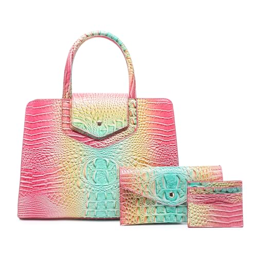 Image of Makcr Joacbv Women Embossed Pattern Satchel Handbags Wallet 3 pcs Set Crossbody Tote Top Handle Vegan Leather Ladies Bag | Embossed Pattern